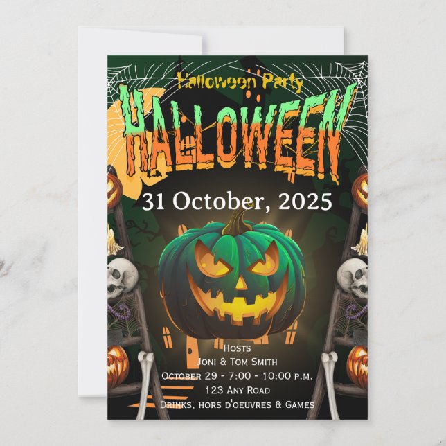 Convite para Festa de Halloween | Cartão de Abóbor (Frente)
