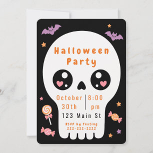 Convite para Festa de Halloween Caveira Fofa