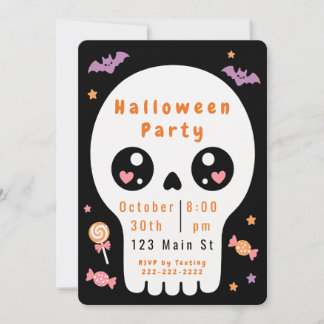 Convite para Festa de Halloween Caveira Fofa