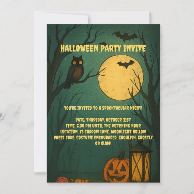 Convite para Festa de Halloween com Luar Assustado (Frente)