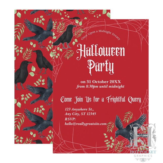 Convite para Festa de Halloween da Raven em Vermel (Criador carregado)