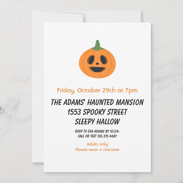Convite para Festa de Halloween de Adultos Laranja (Verso)