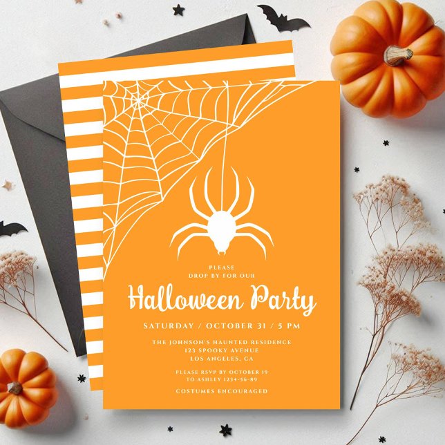 Convite para Festa de Halloween de Aranha-Gota (Cute Spider Halloween Party Invitation)