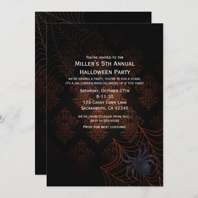 Convite para Festa de Halloween de Damasco Laranja (Frente/Verso)
