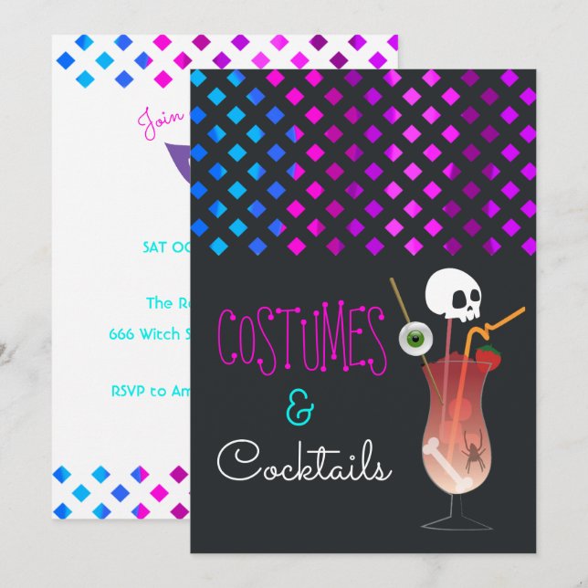 Convite para Festa de Halloween de Fantasias e Coq (Frente/Verso)