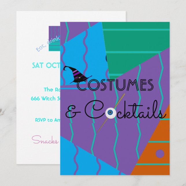 Convite para Festa de Halloween de Fantasias e Coq (Frente/Verso)