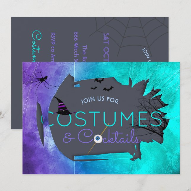 Convite para Festa de Halloween de Fantasias e Coq (Frente/Verso)