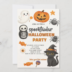 Convite para Festa de Halloween de Gato Negro