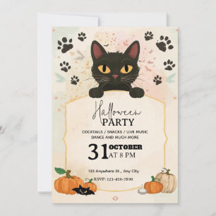 Convite para Festa de Halloween de Gato Negro Bo