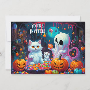 Convite para Festa de Halloween de Ghost e Kittens