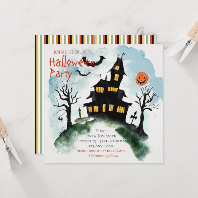 Convite para Festa de Halloween de Mansão Assombra (Frente/Verso In Situ)