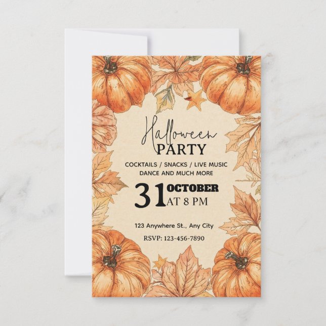 Convite para Festa de Halloween de Pumpkin Harvest (Frente)