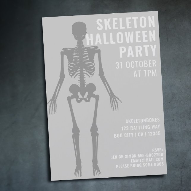 Convite para Festa de Halloween de Skeleton Modern (For Halloween Parties - add the details of yours)