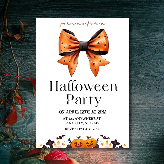 Convite para Festa de Halloween do Arco de Bolinha (Chic Polka Dot Bow Halloween Party Invitation
)