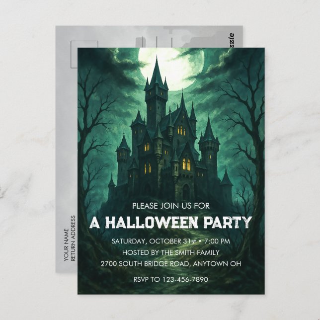 Convite para Festa de Halloween do Castelo de Moon (Frente/Verso)