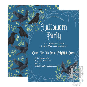 Convite para Festa de Halloween do Corvo em Azul