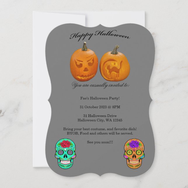 Convite para Festa de Halloween do Crânio de Açúca (Frente)