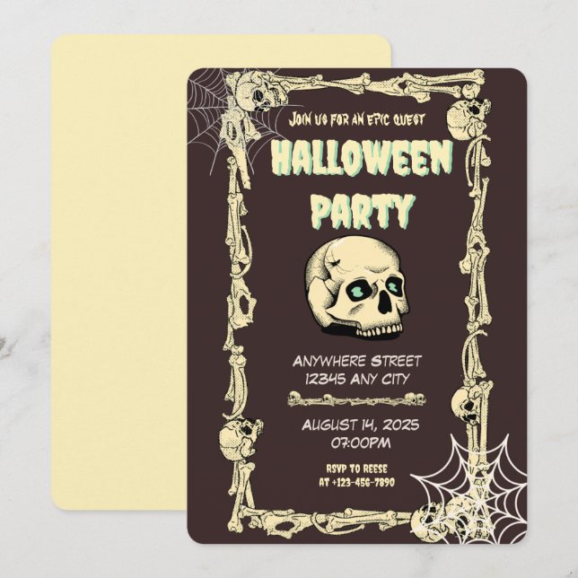 Convite para Festa de Halloween do Crânio de Refri (Frente/Verso)