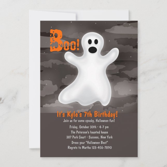 Convite para Festa de Halloween do Fantasma Amigáv (Frente)