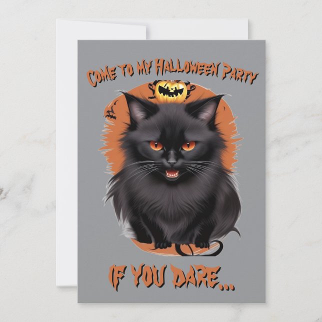 Convite para Festa de Halloween do Gato Preto Malv (Frente)