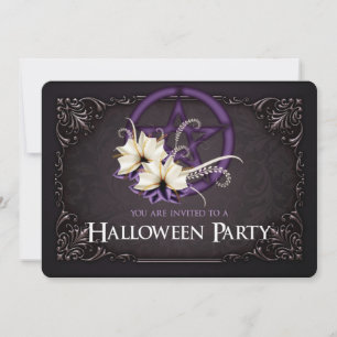 Convite para Festa de Halloween do Pentagrama Roxo