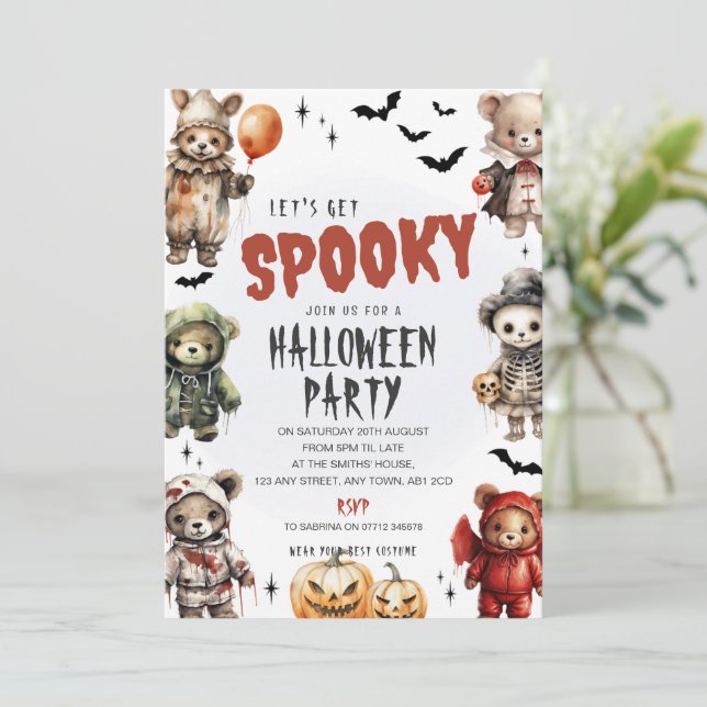 Convite para Festa de Halloween dos Ursinhos Sinis (Em pé/Frente)
