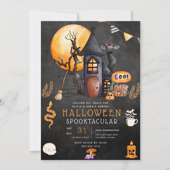 Convite para Festa de Halloween em Casa Assombrada (Frente)