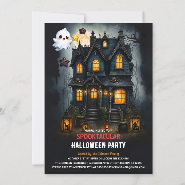 Convite para Festa de Halloween em Casa Assombrada (Frente)