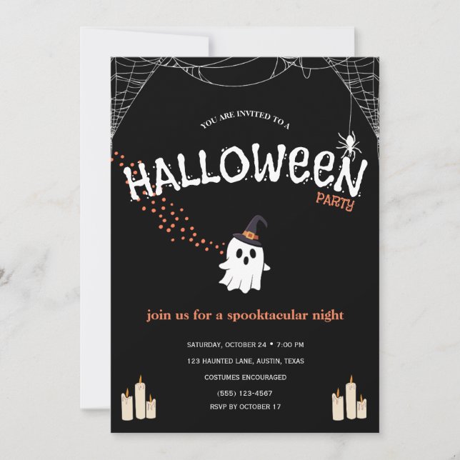 Convite para Festa de Halloween | Fantasma Assusta (Frente)