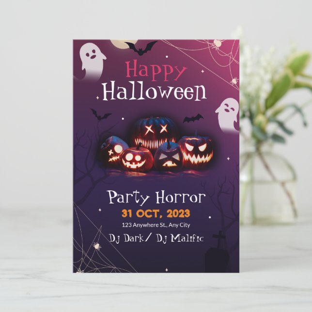 Convite para Festa de Halloween, Festa de Terror H (Em pé/Frente)