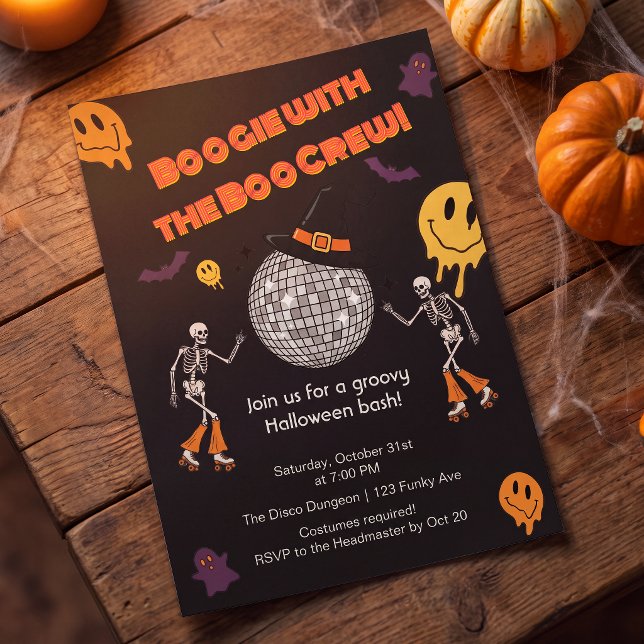 Convite para Festa de Halloween Groovy Retro Disco (Criador carregado)