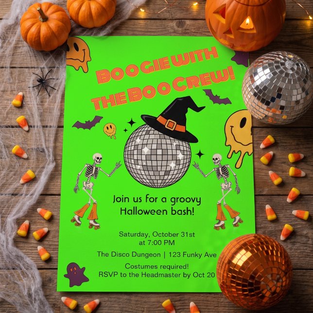Convite para Festa de Halloween Groovy Retro Disco (Criador carregado)