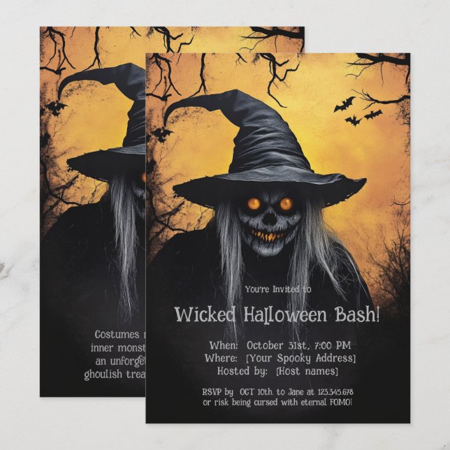 Convite para Festa de Halloween Malvada (Frente/Verso)
