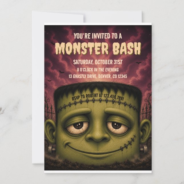 Convite para Festa de Halloween Monster Bash (Frente)