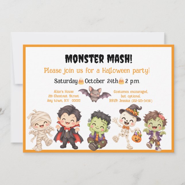 Convite para Festa de Halloween Monster Mash (Frente)