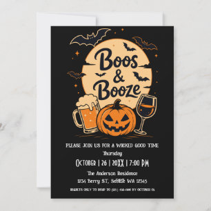 Convite para Festa de Halloween Moon Bats Boos & B