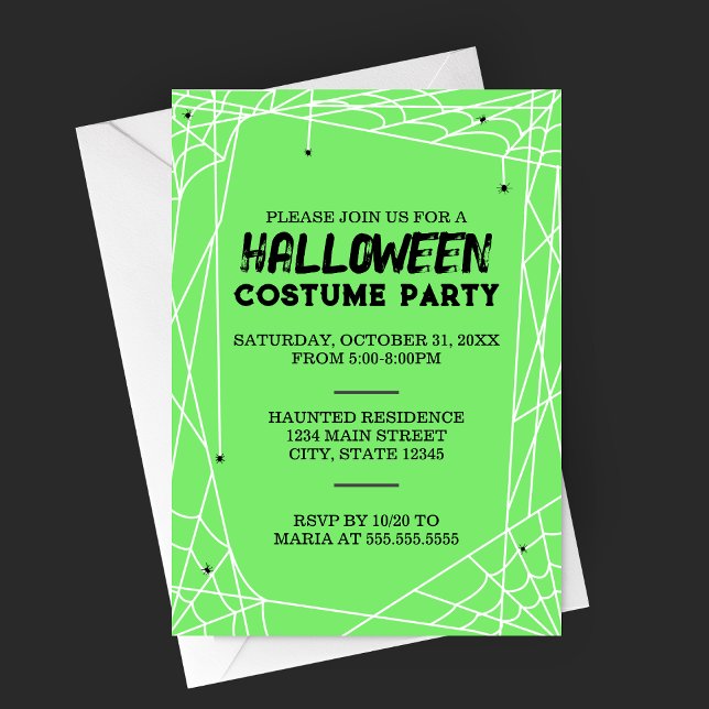 Convite para Festa de Halloween na Web (Light Green Spiderweb Frame Halloween Costume Party Invitation )