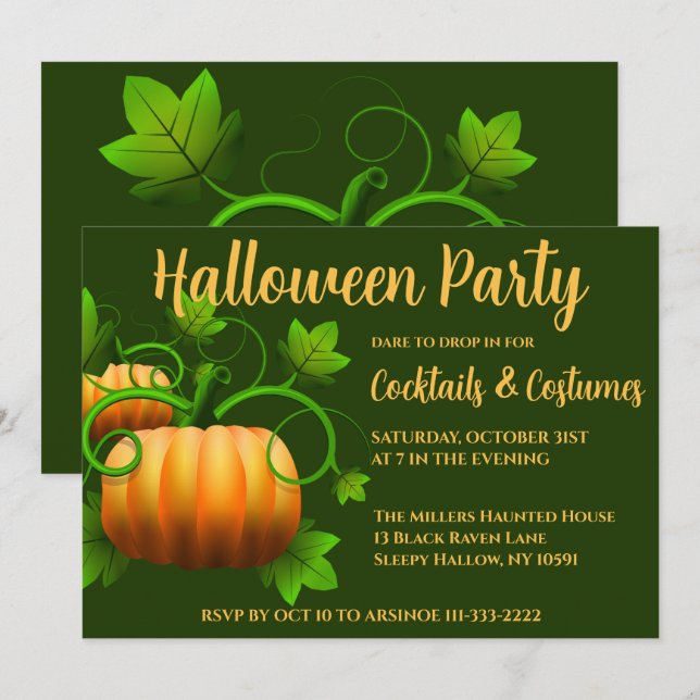 Convite para Festa de Halloween no Pomar de Abóbor (Frente/Verso)