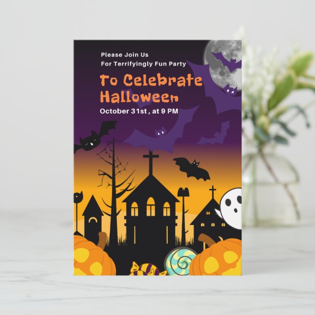 Convite para Festa de Halloween ou Hal Divertido e (Em pé/Frente)