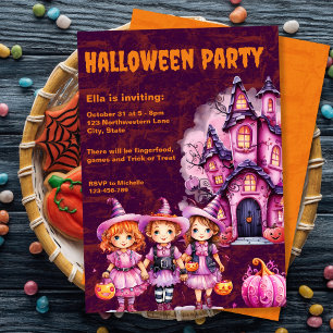 Convite para Festa de Halloween para Crianças Rosa