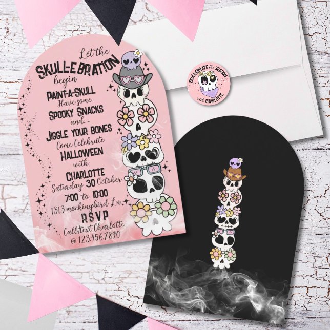 Convite para Festa de Halloween “Skull-ebration” (Envelope seal sticker sold separately see other listing in this collection)