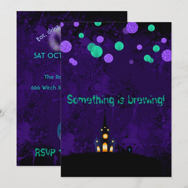 Convite para Festa de Halloween Something is Brewi (Frente/Verso)