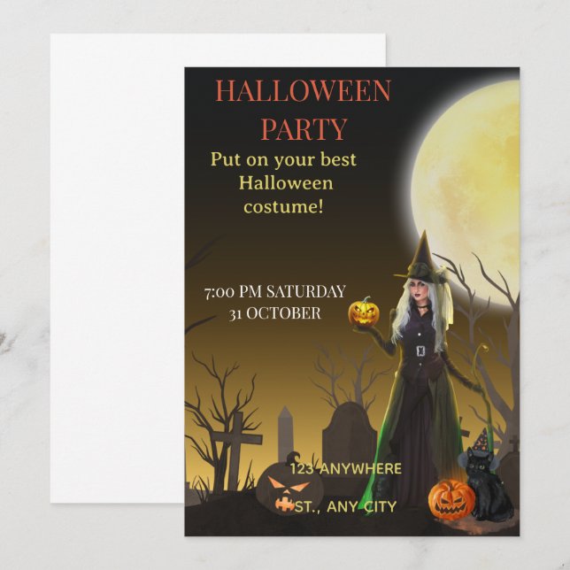 Convite para Festa de Halloween Spooky Chic (Frente/Verso)