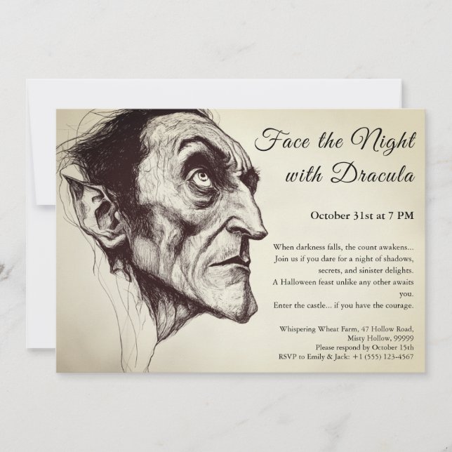 Convite para Festa de Halloween, Vampiro Drácula (Frente)