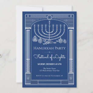 Convite para Festa de Hanukkah com Menorah e Dreid