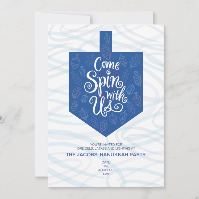 Convite para Festa de Hanukkah / Venha Girar Conos (Frente)