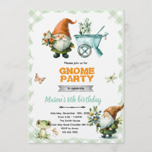 convite para festa de jardim de gnomos