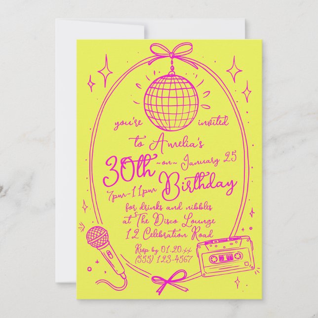 Convite para Festa de Karaokê de Aniversário de 30 (Frente)