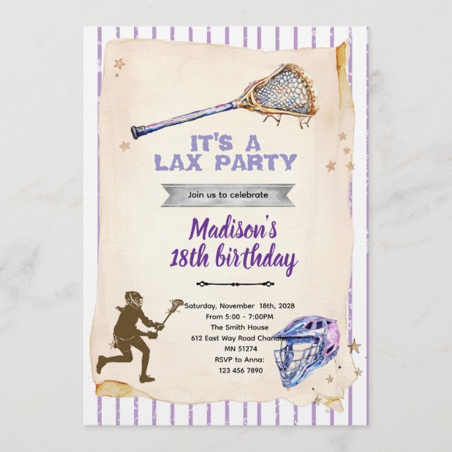 Convite para festa de Lacrosse feminino (Frente)