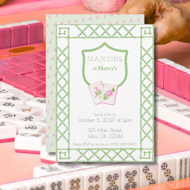 Convite para Festa de Mahjong, Bambu Flor Verde (Criador carregado)